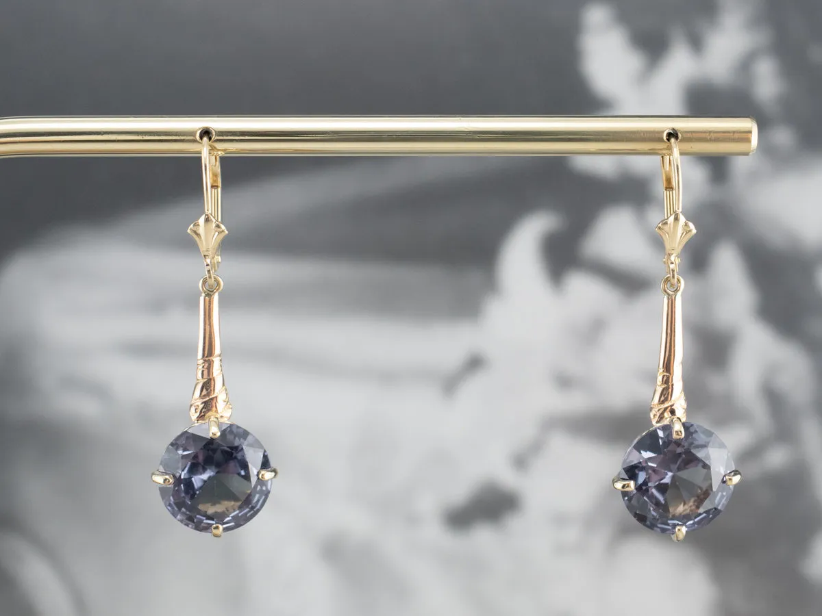 Synthetic Alexandrite Gold Bar Drop Earrings
