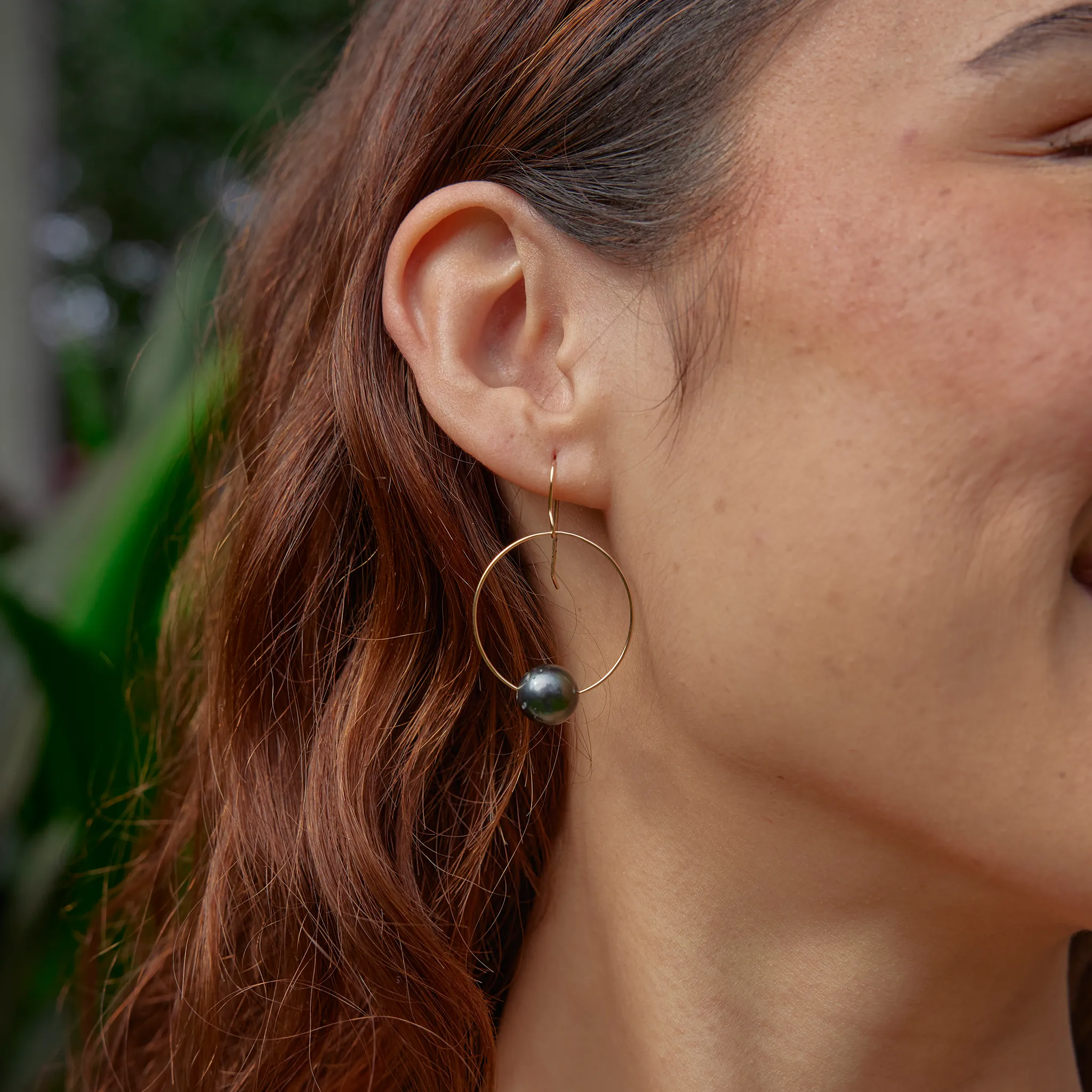 Tahitian Black Pearl Hoop Earrings in Gold - 9-10mm