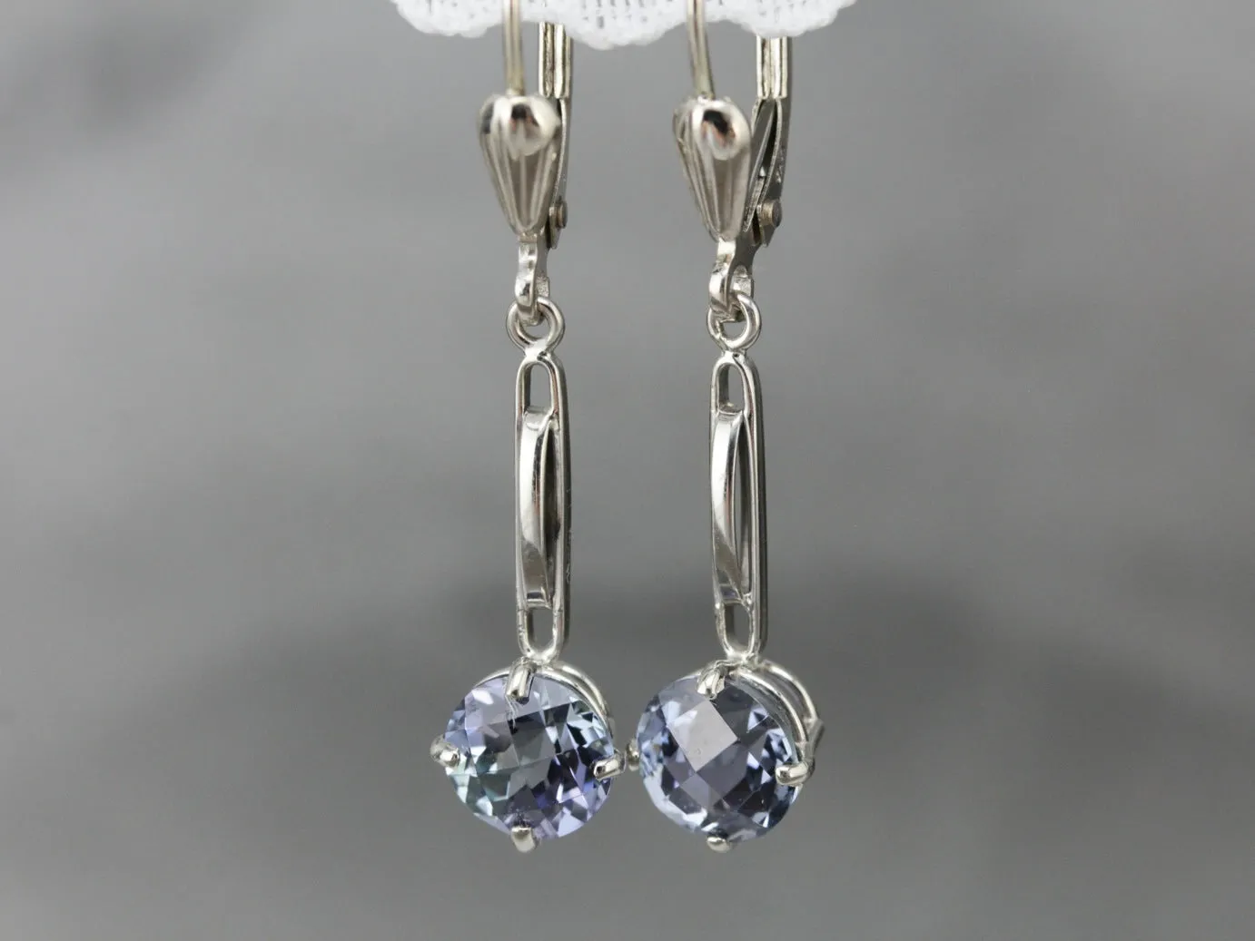 Tanzanite Drop Earrings in White Gold