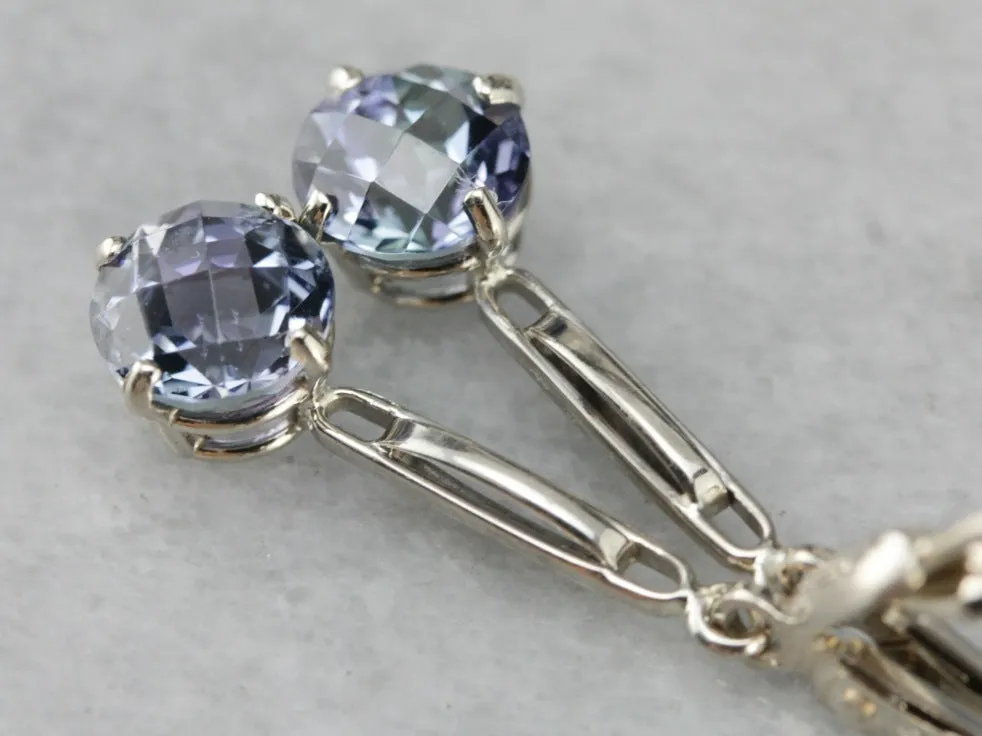 Tanzanite Drop Earrings in White Gold