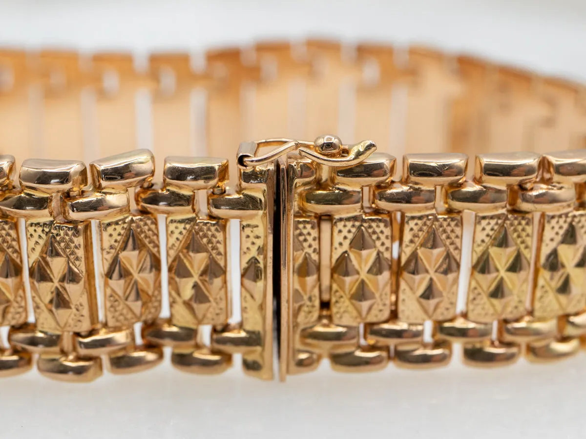 Textured Rose Gold Panel Link Bracelet