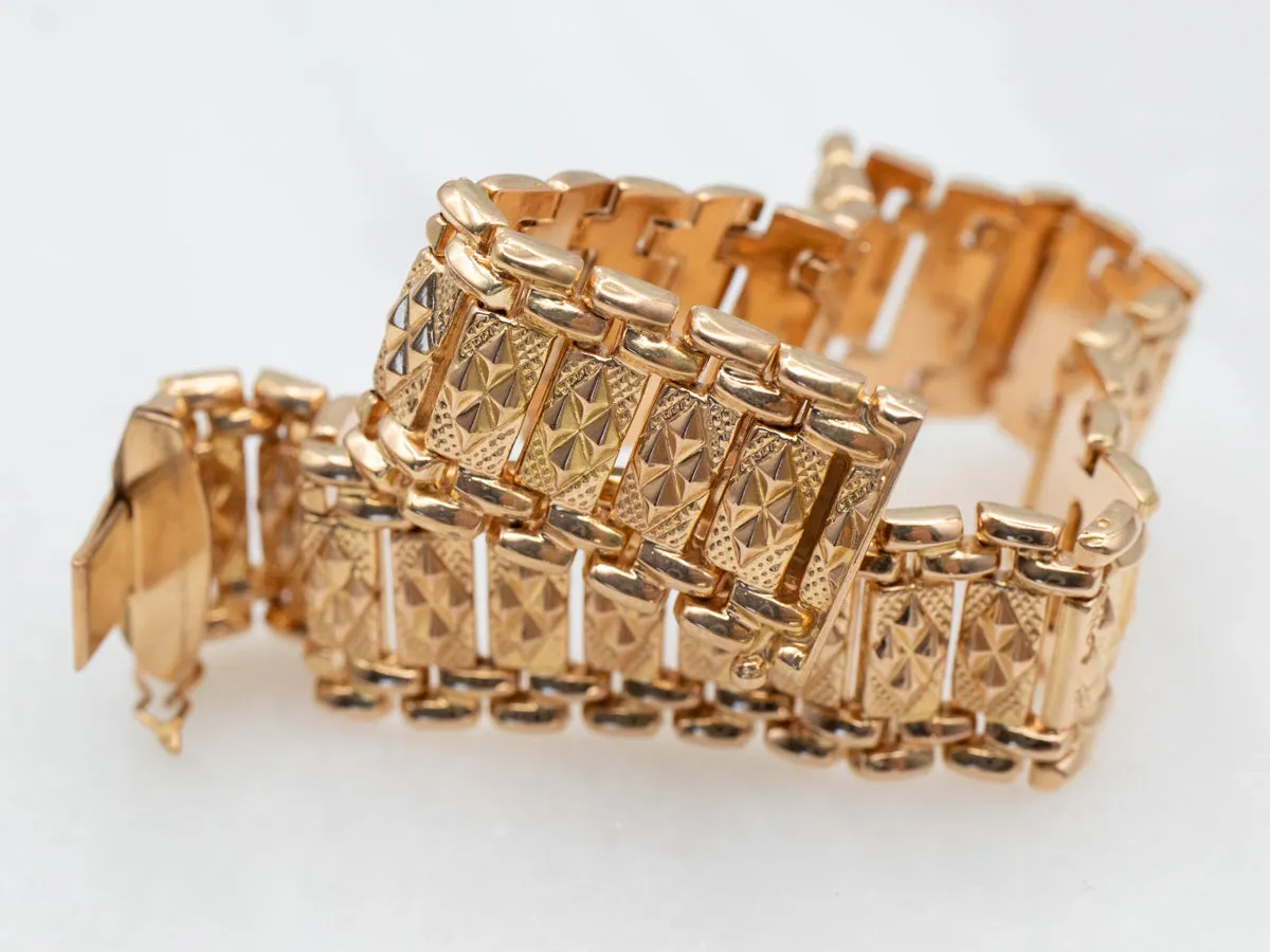 Textured Rose Gold Panel Link Bracelet