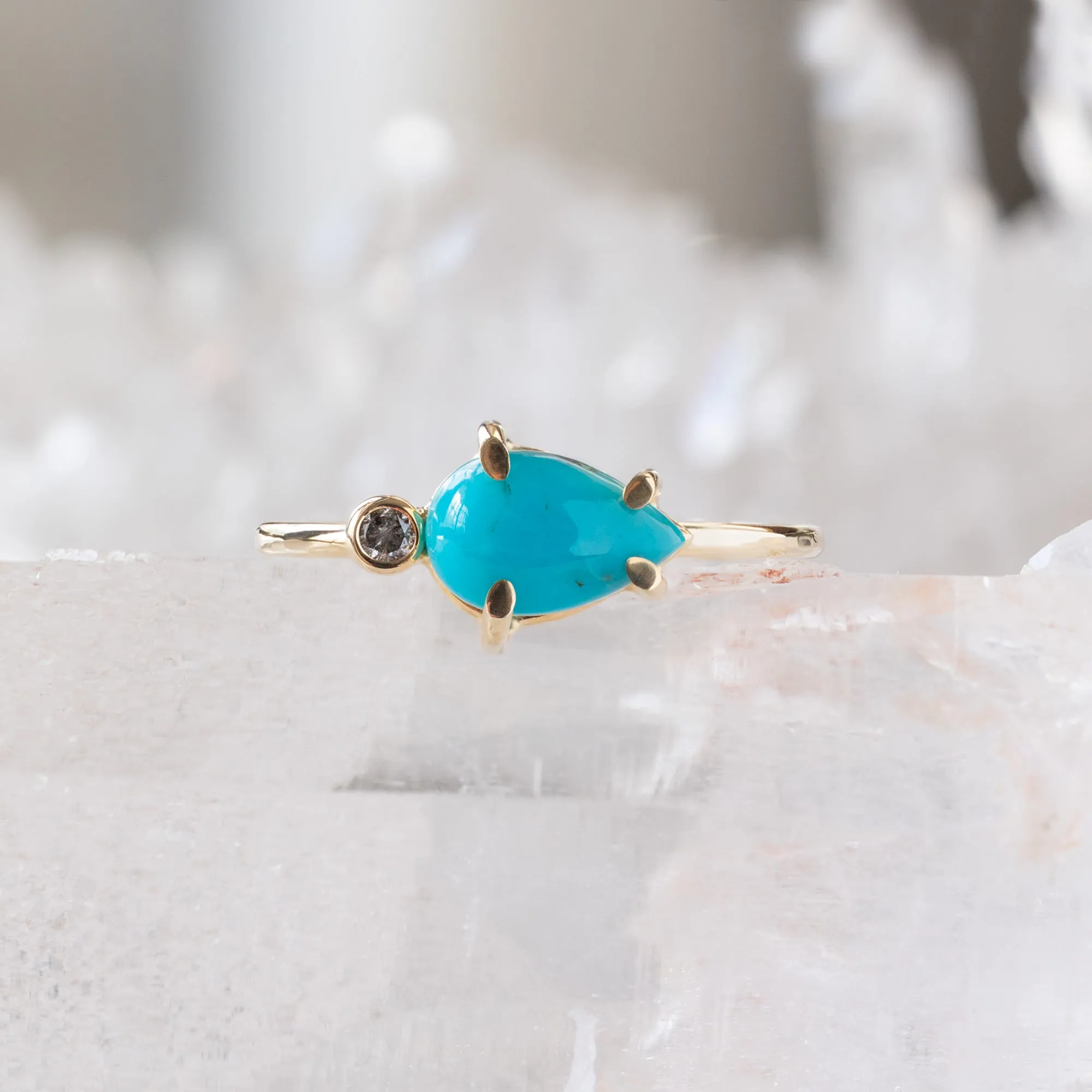 The Asymmetrical Turquoise   Diamond Ring | Yellow Rose or Sterling Silver