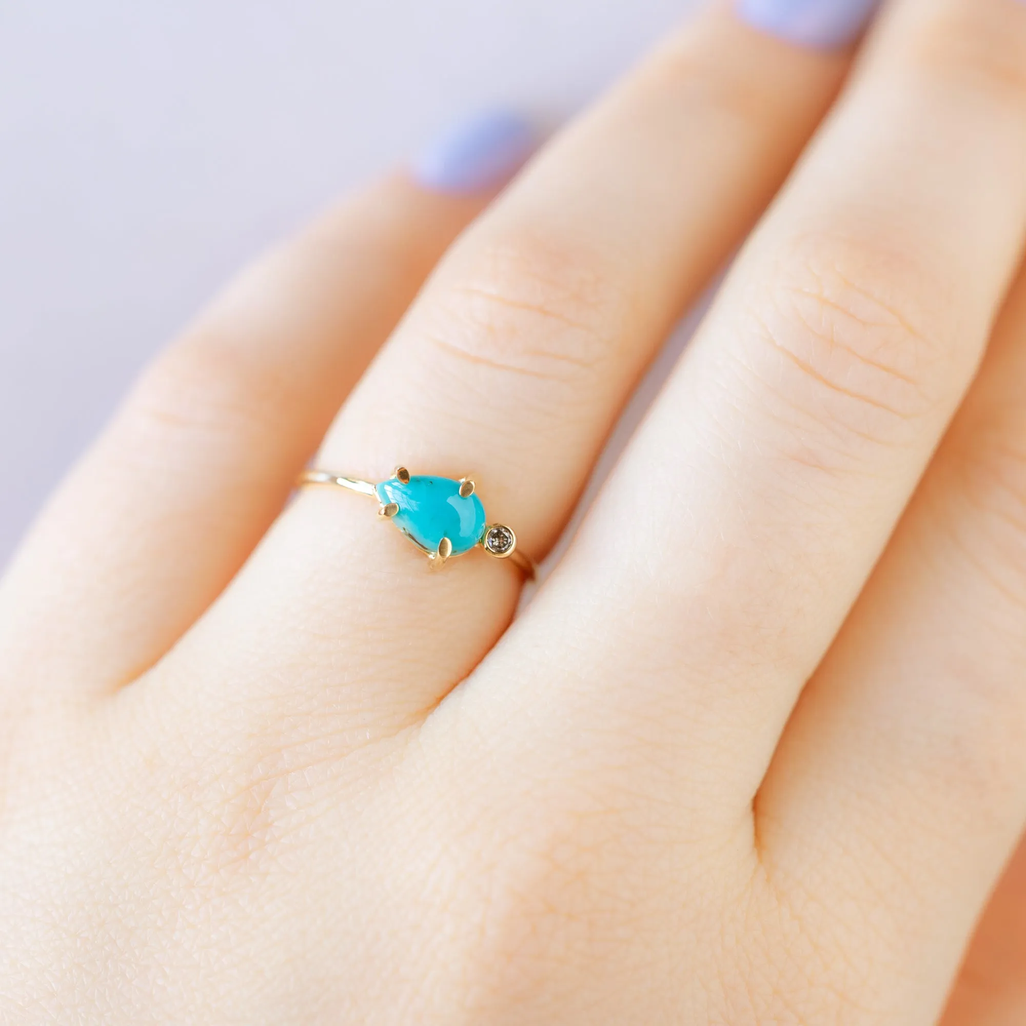 The Asymmetrical Turquoise   Diamond Ring | Yellow Rose or Sterling Silver