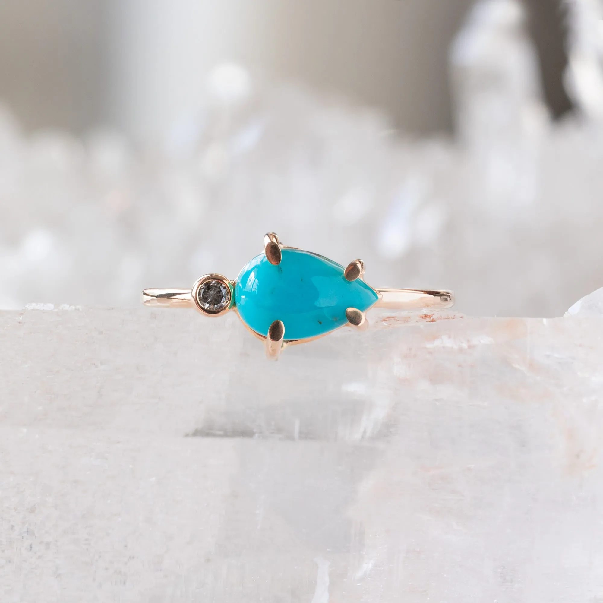 The Asymmetrical Turquoise   Diamond Ring | Yellow Rose or Sterling Silver