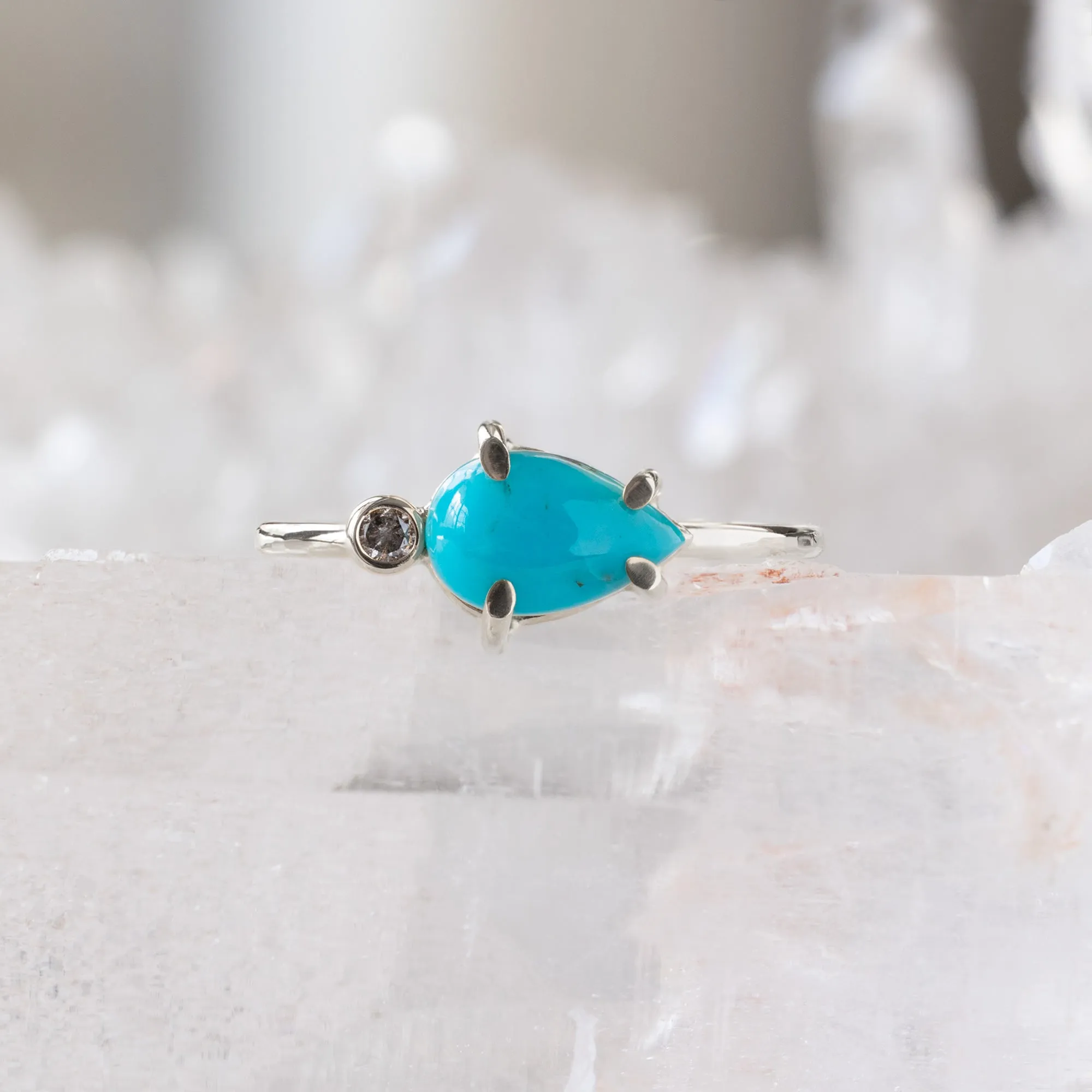 The Asymmetrical Turquoise   Diamond Ring | Yellow Rose or Sterling Silver