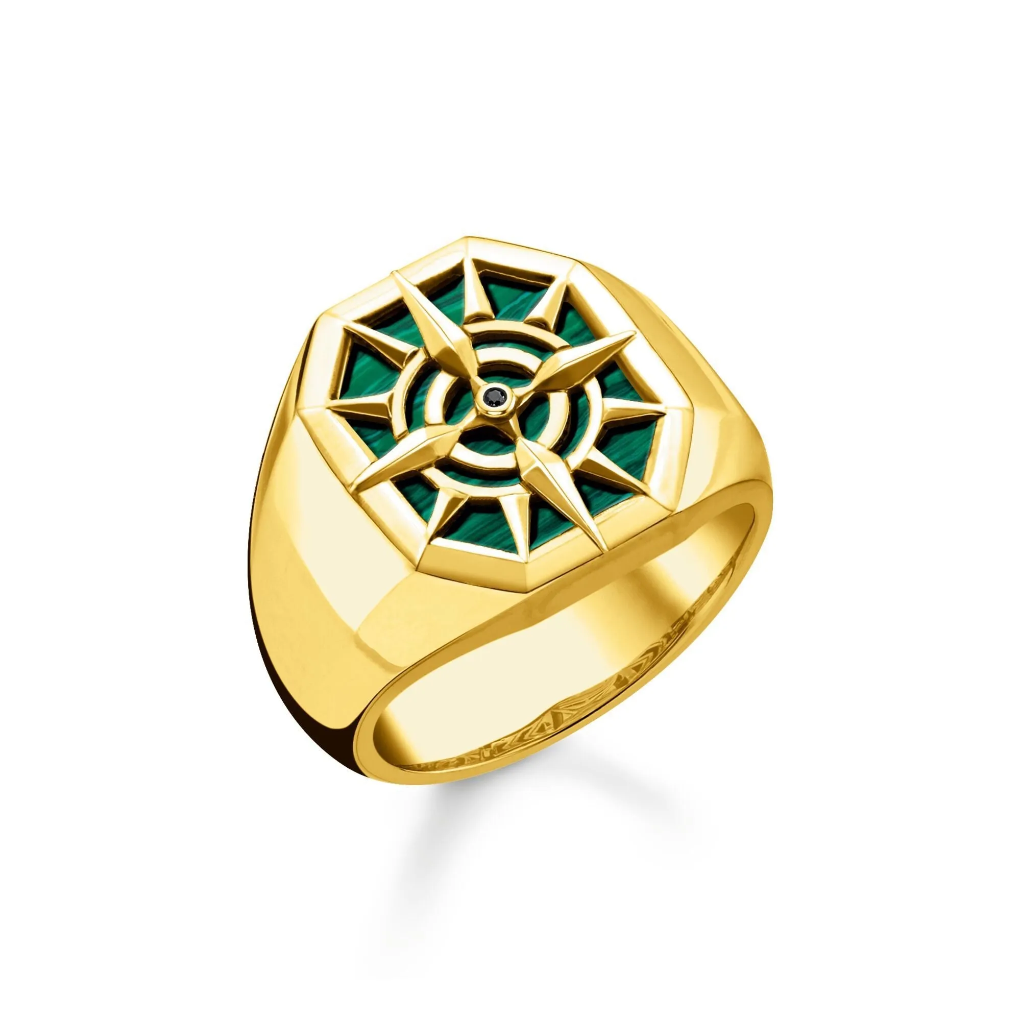 Thomas Sabo Gold Plated Sterling Silver Green Compass Ring