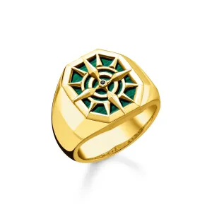 Thomas Sabo Gold Plated Sterling Silver Green Compass Ring