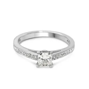 Tiffany Princess Cut Diamond Solitaire Ring, Diamond Shoulders