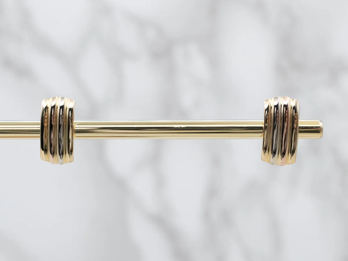 Tricolor 18 Karat Gold Ribbed Stud Earrings