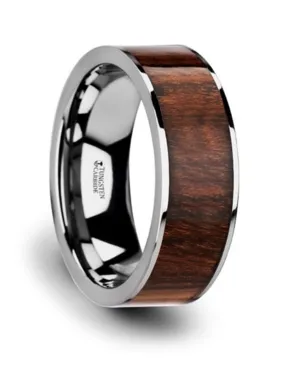 Tungsten Carbide ??Thraco?? 8mm Flat Carpathian Wood Inlaid Wedding Band