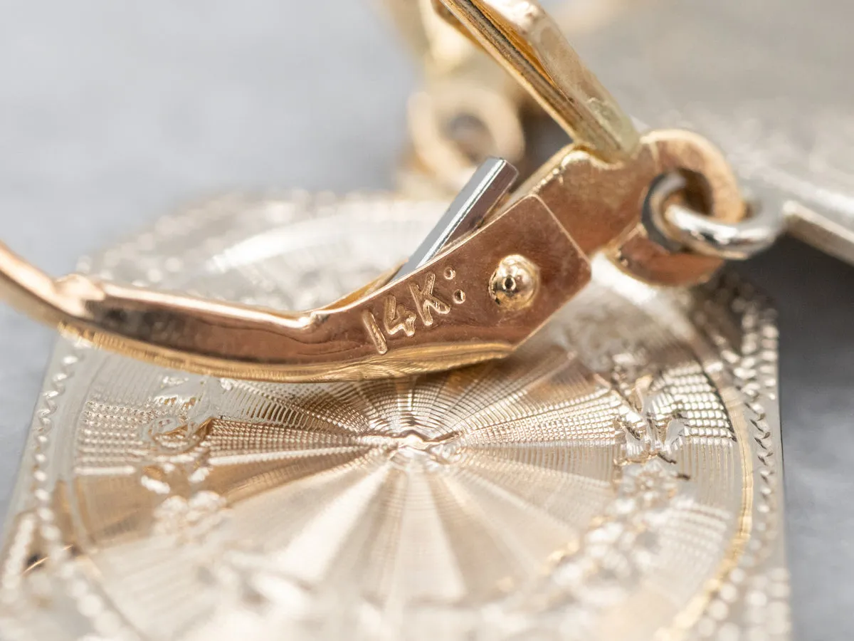 Two Tone Gold Cufflink Drop Earrings