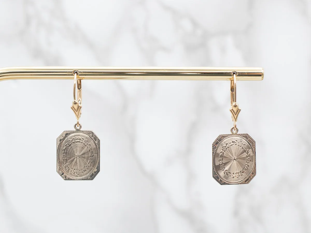 Two Tone Gold Cufflink Drop Earrings