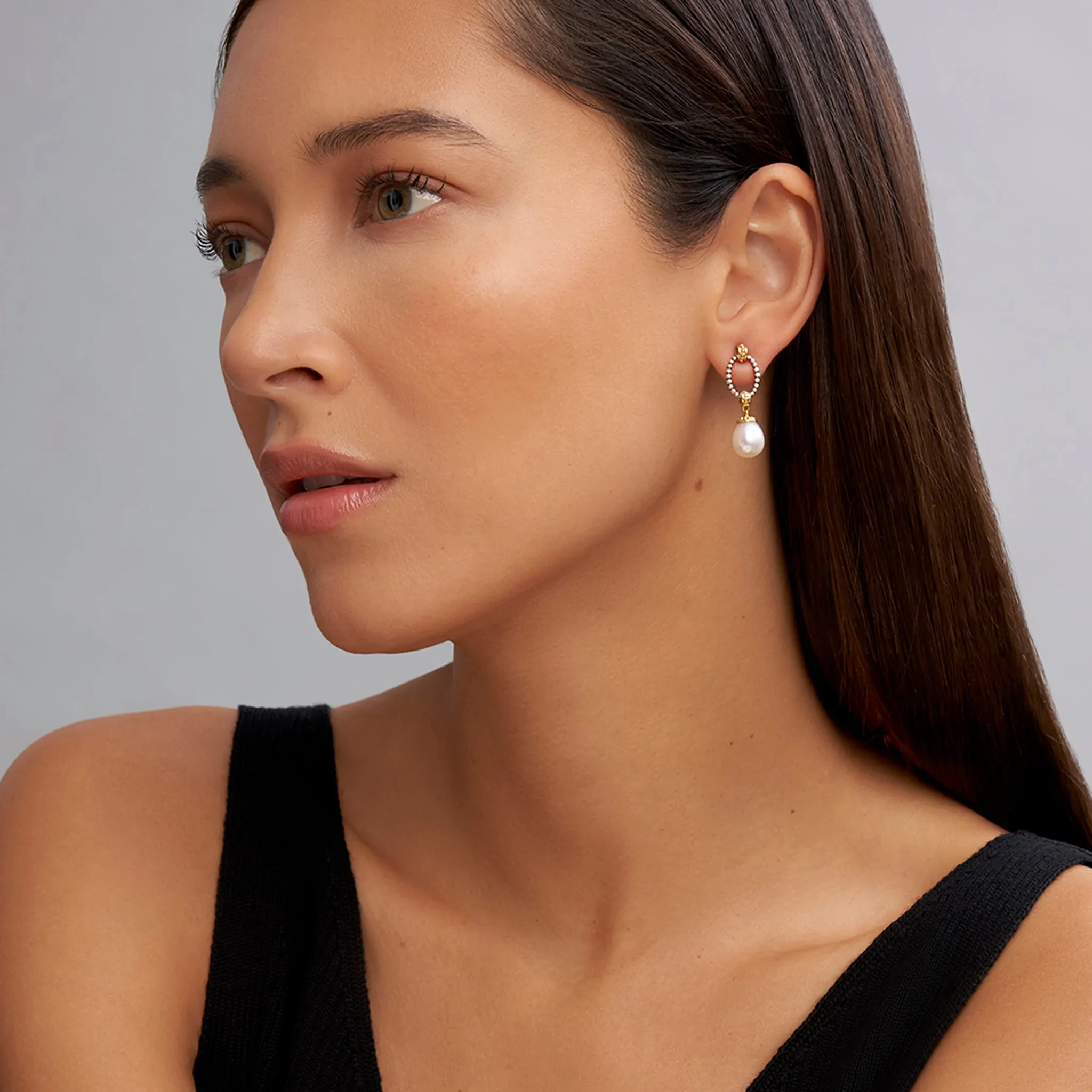 Two-Tone Pearl Oval Drop Earrings