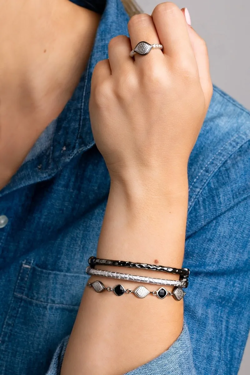U R Valued Bangle? in Rhodium & Black Rhodium Over Sterling Silver