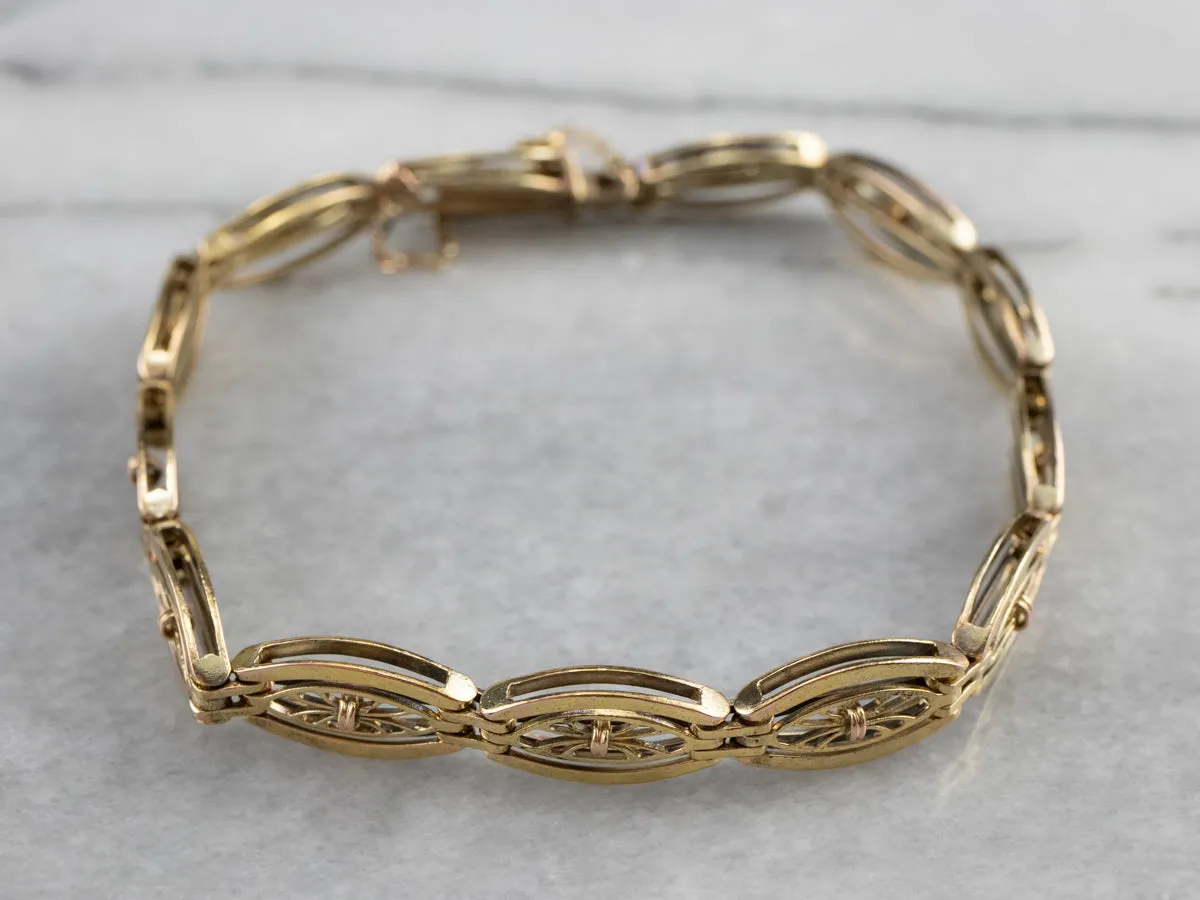 Vintage Gold Floral Link Bracelet