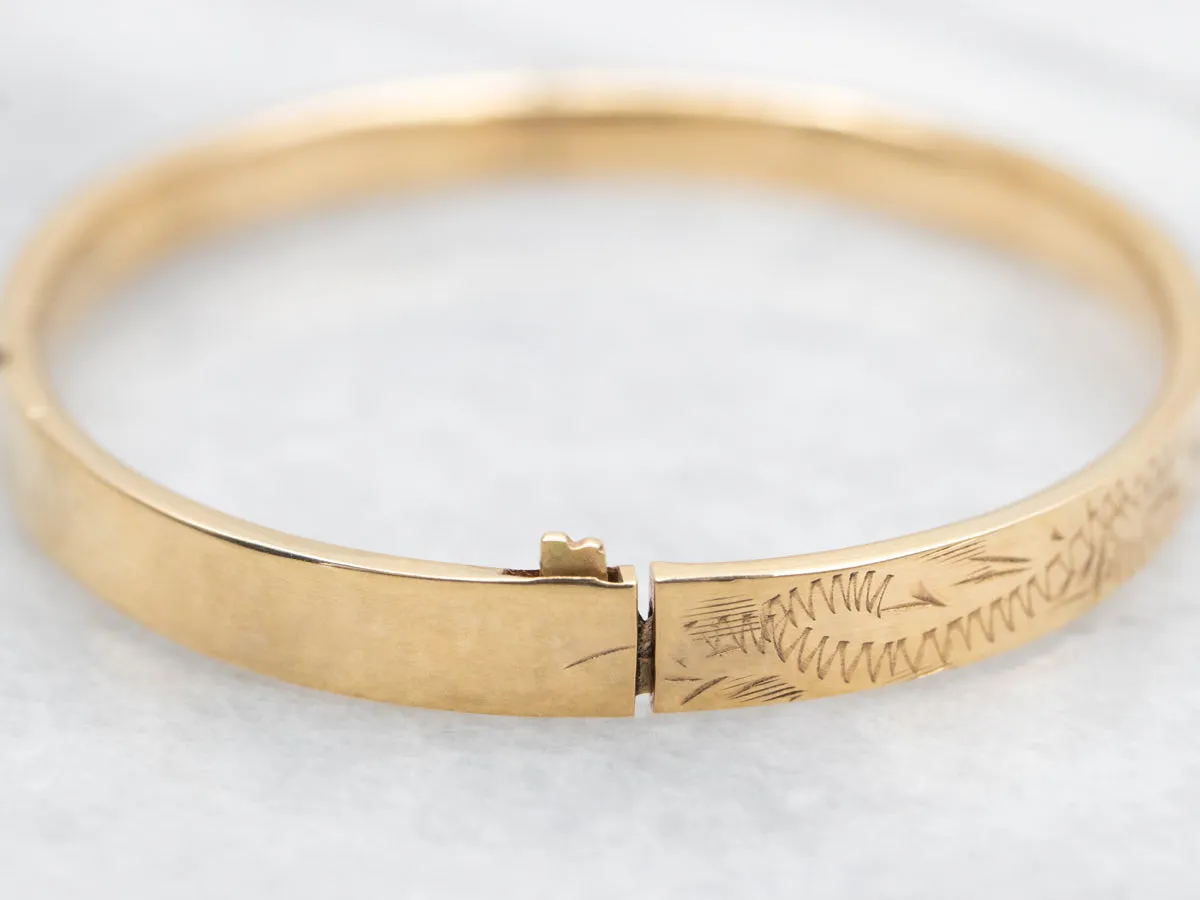 Vintage Gold "Erica" Hinged Etched Child's Bracelet