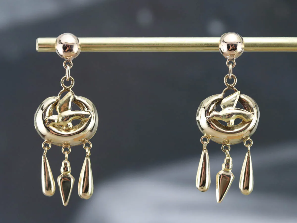 Vintage Golden Sparrow Tassel Earrings