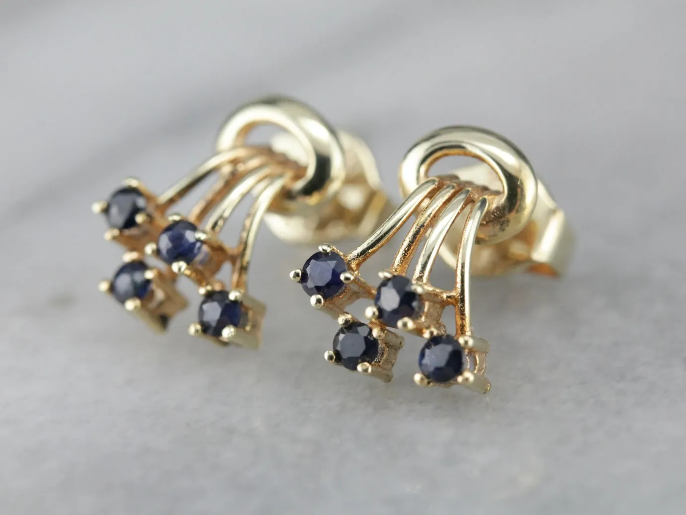 Vintage Sapphire Stud Earrings in Yellow Gold