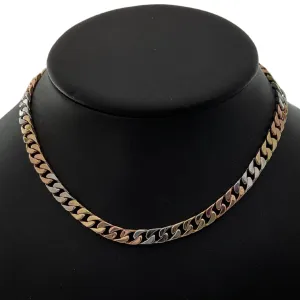Vintage Solid 18k Three-Tone Curb Link Necklace