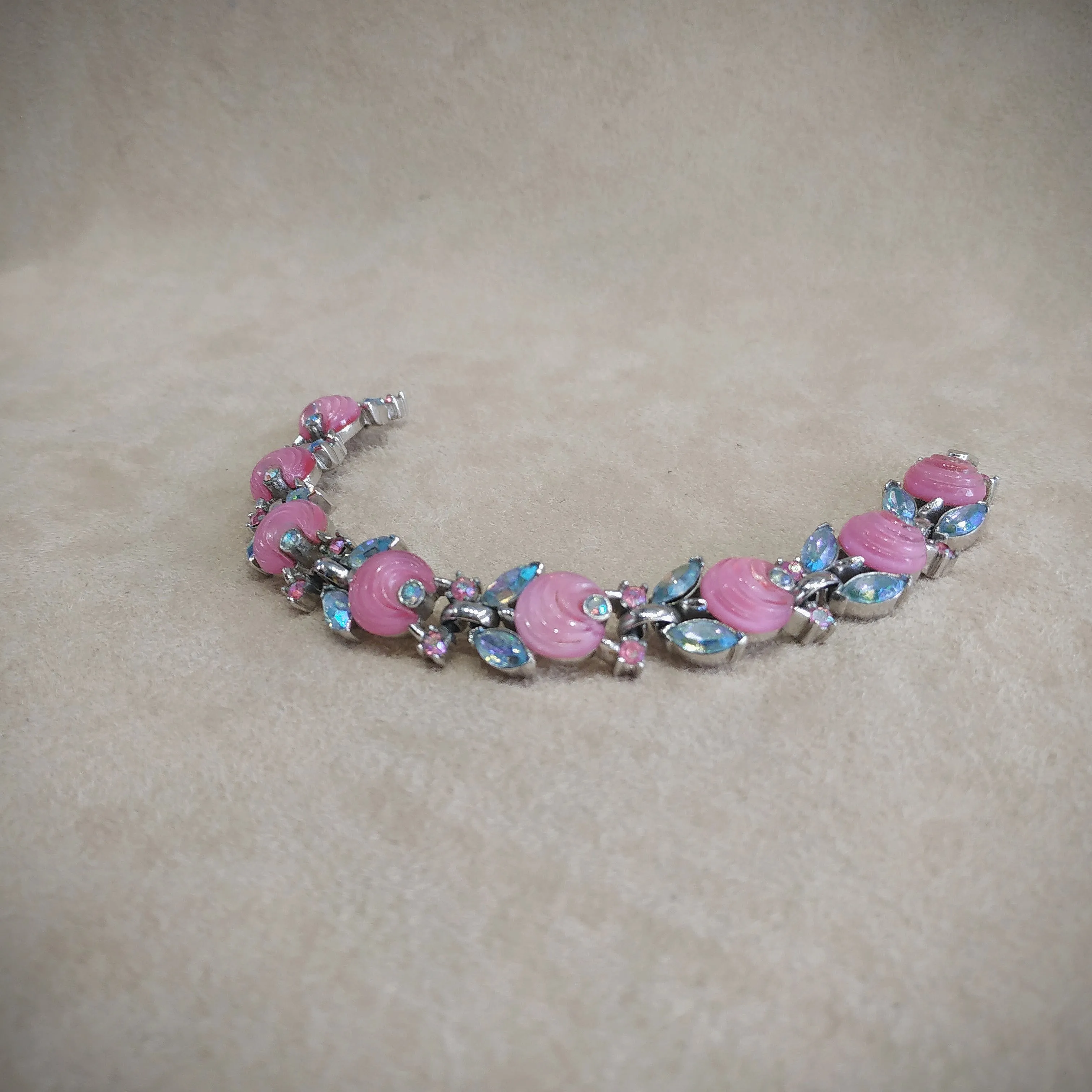 Vintage Trifari Pink Aurora Borealis Berry Bracelet