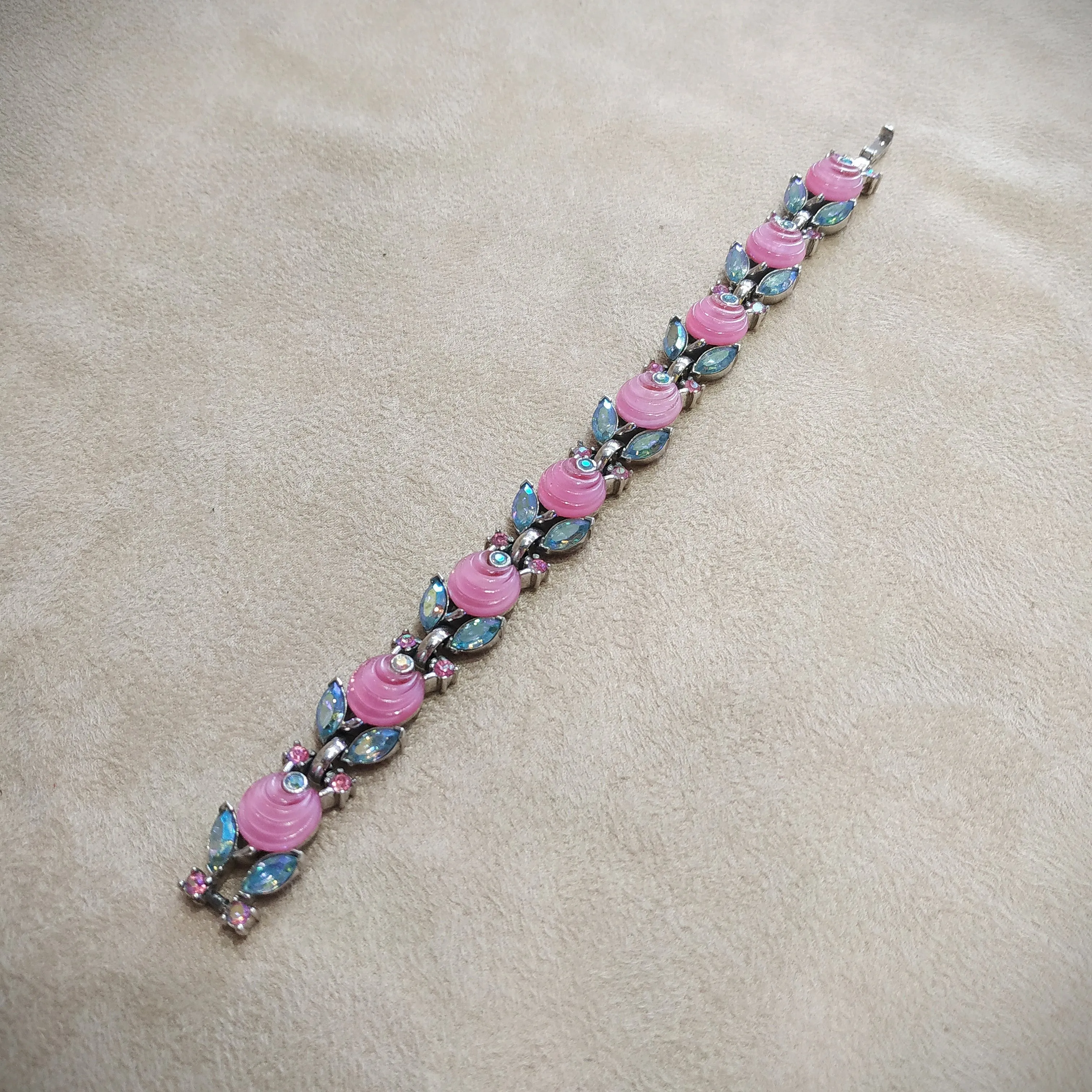 Vintage Trifari Pink Aurora Borealis Berry Bracelet