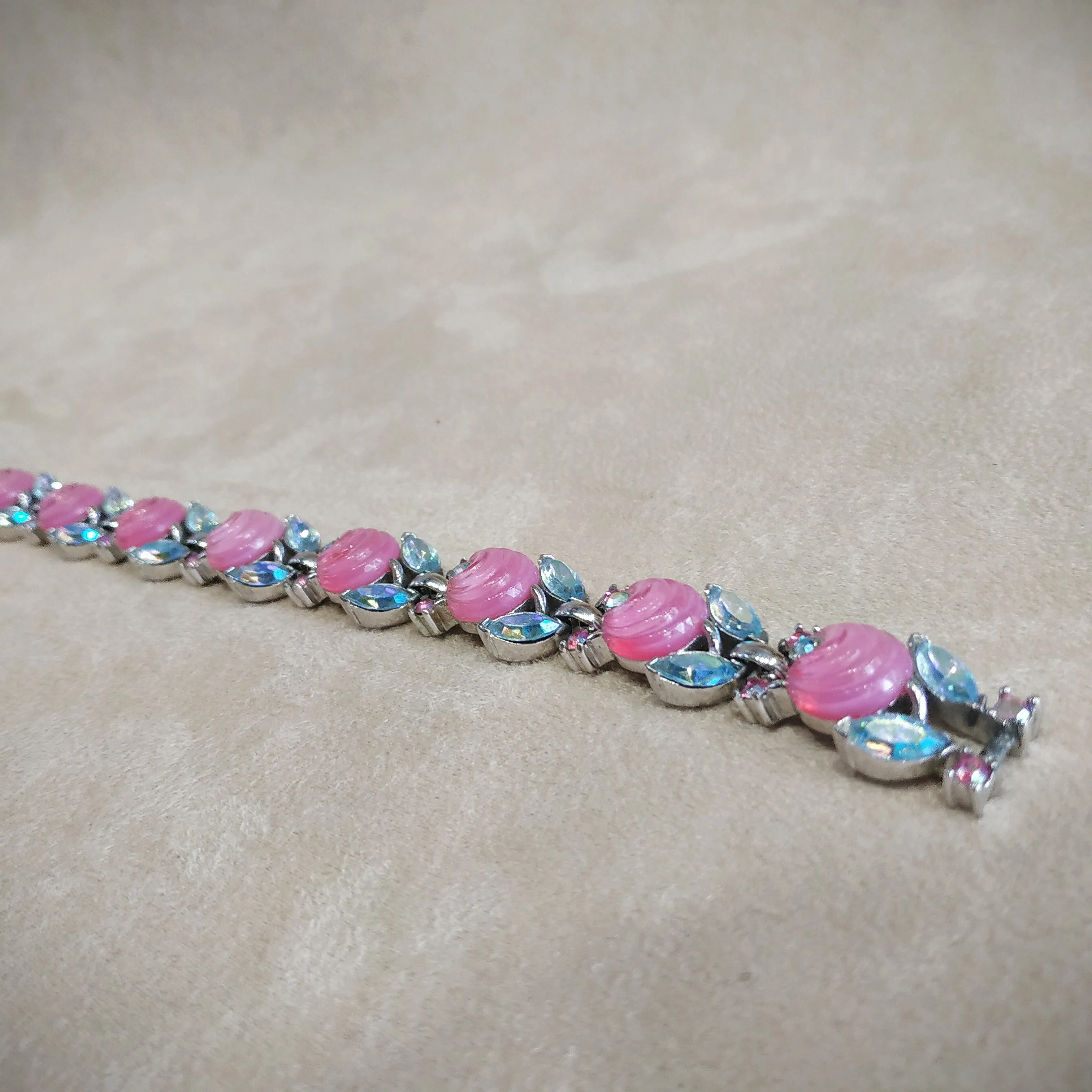 Vintage Trifari Pink Aurora Borealis Berry Bracelet