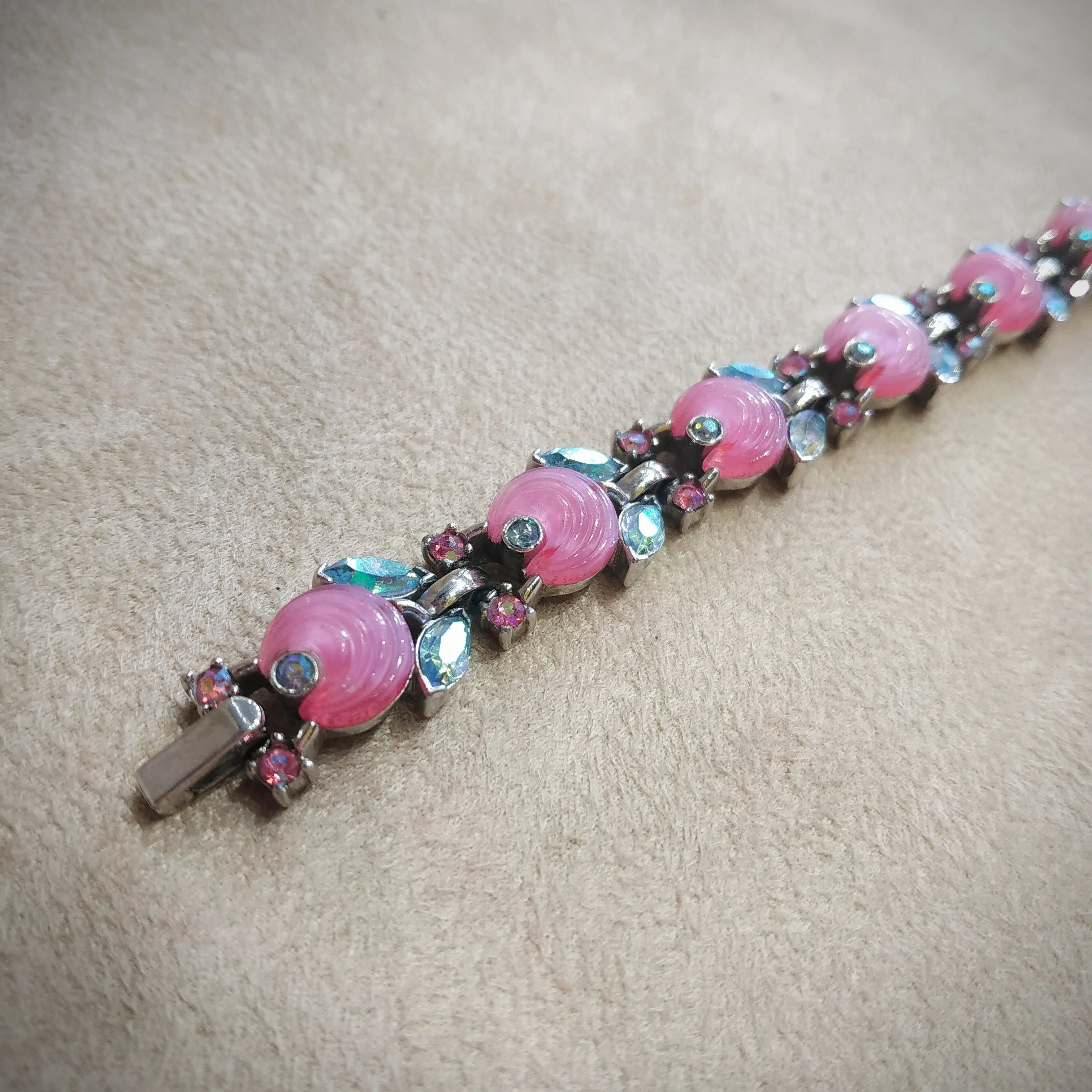 Vintage Trifari Pink Aurora Borealis Berry Bracelet