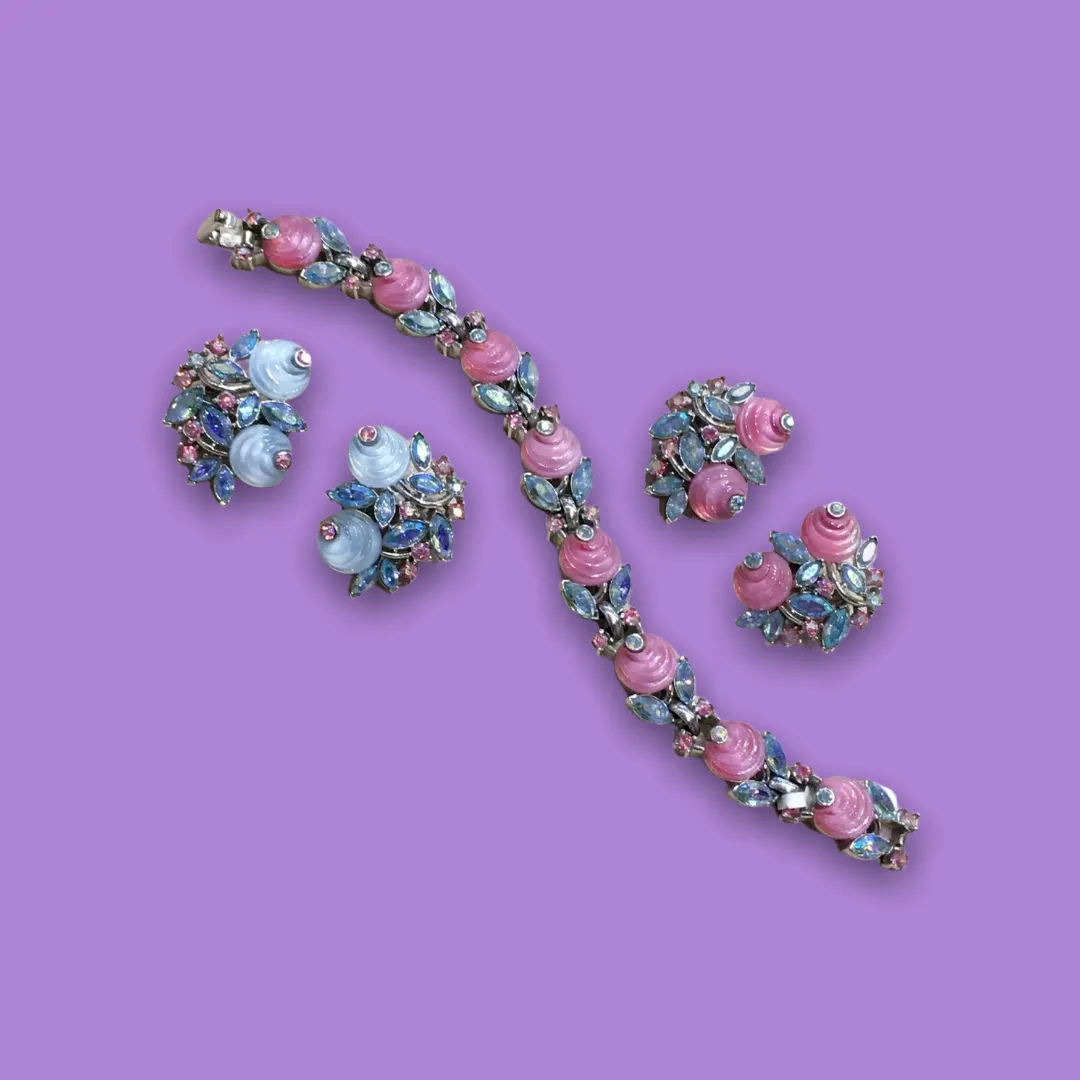 Vintage Trifari Pink Aurora Borealis Berry Bracelet