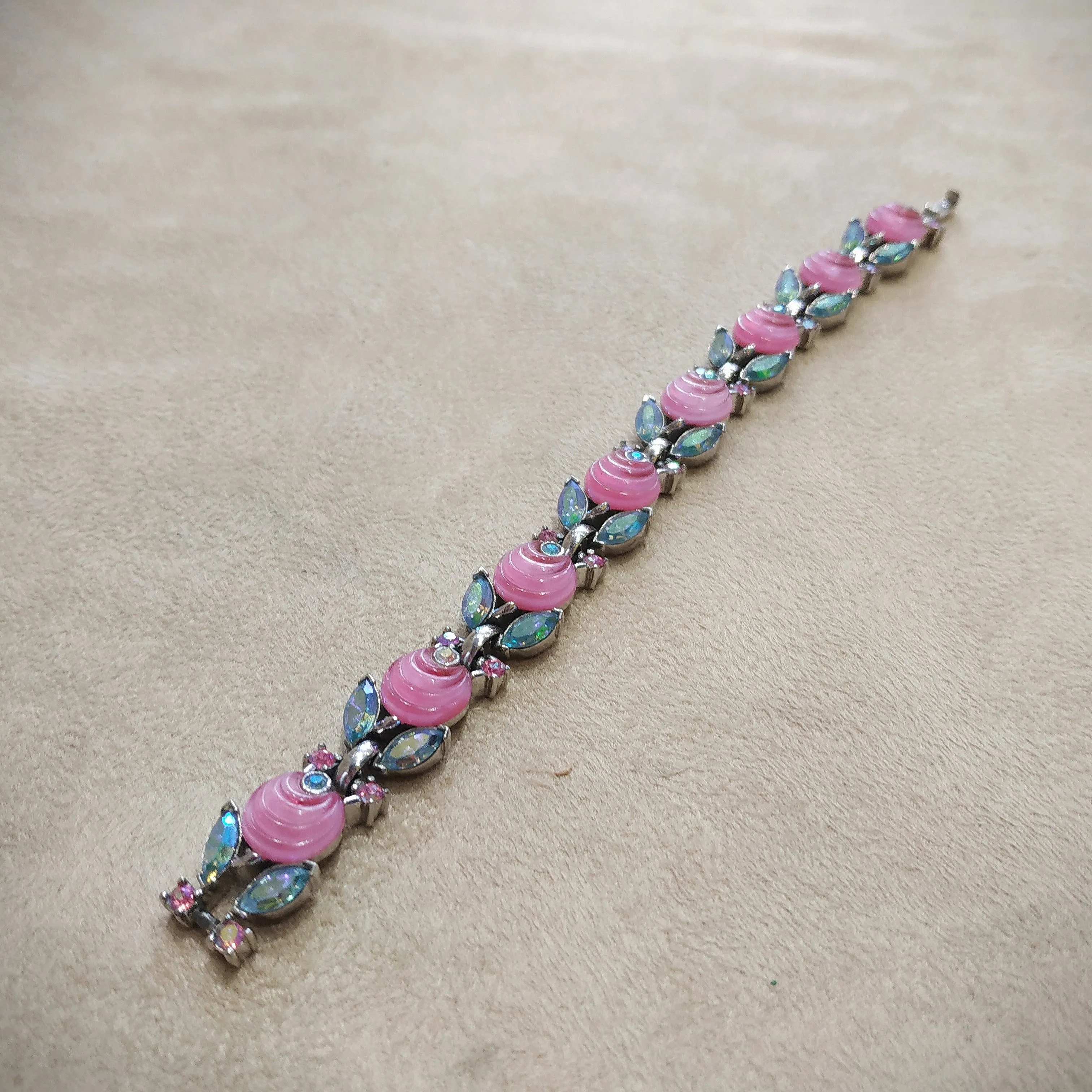 Vintage Trifari Pink Aurora Borealis Berry Bracelet