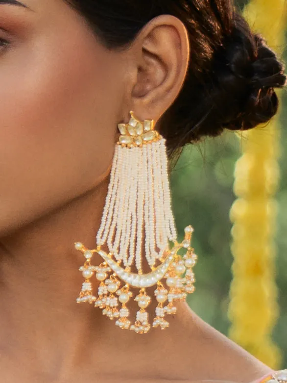 White Color Gold Plated Jadau Kundan Earrings - ME949Y