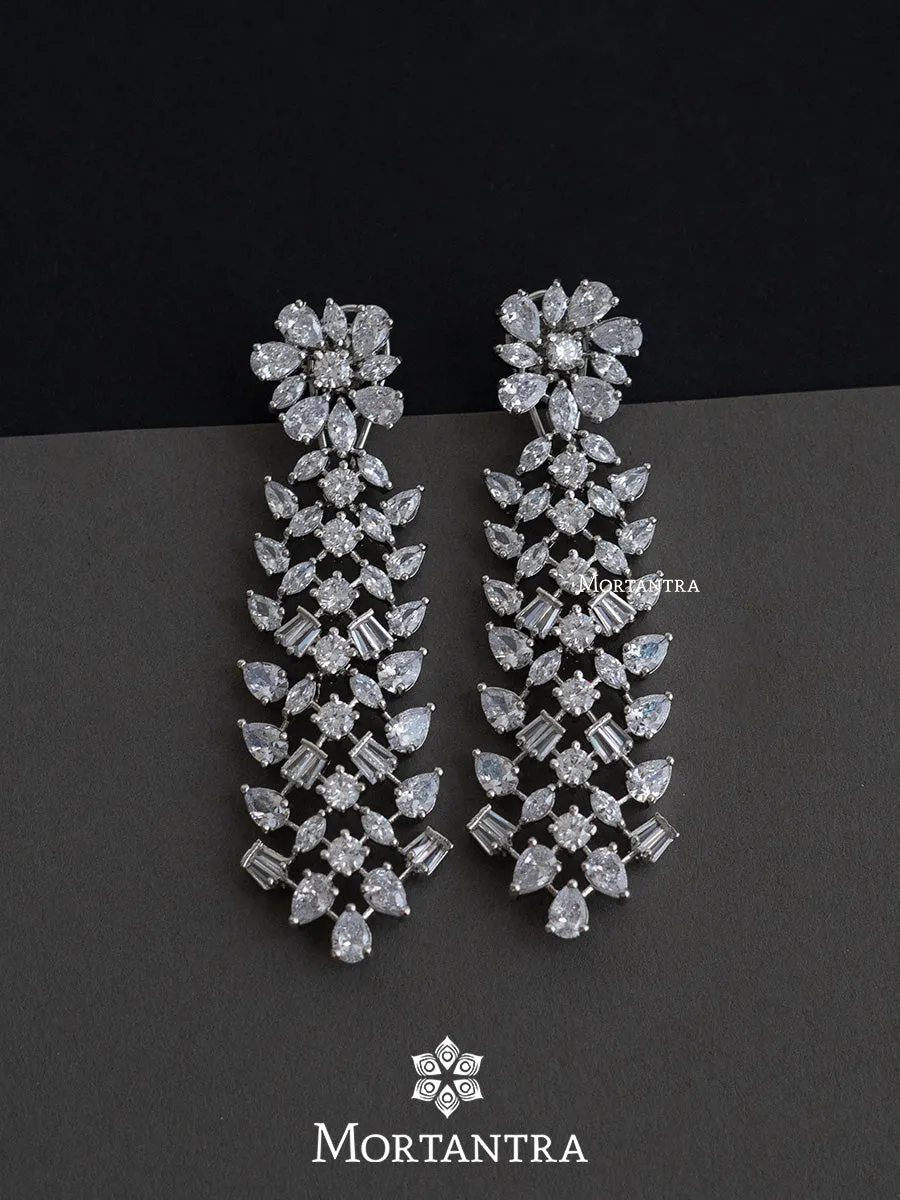 White Color Silver Plated Faux Diamond Earrings - CZEAR493