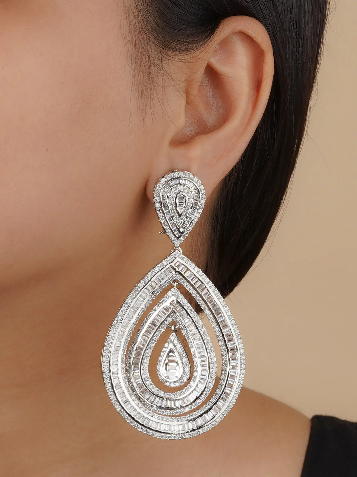 White Color Silver Plated Faux Diamond Earrings - CZEAR519