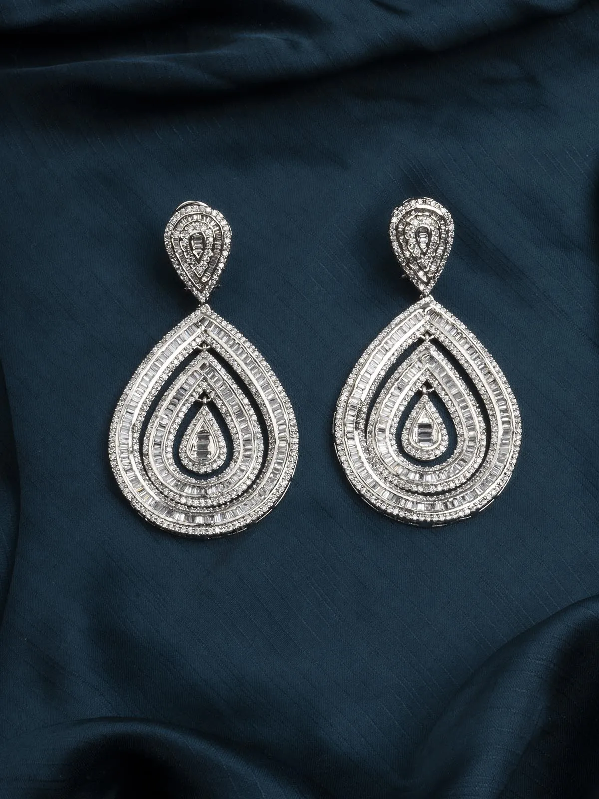 White Color Silver Plated Faux Diamond Earrings - CZEAR519