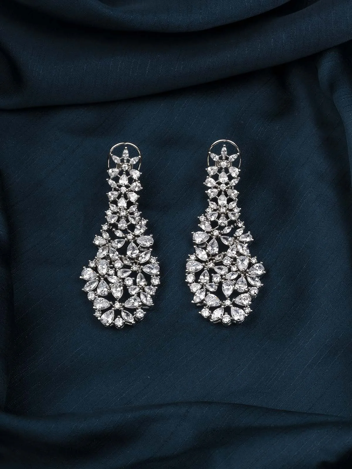 White Color Silver Plated Faux Diamond Earrings - CZEAR533