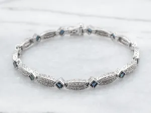 White Gold Square Cut Sapphire and Diamond Tennis Bracelet