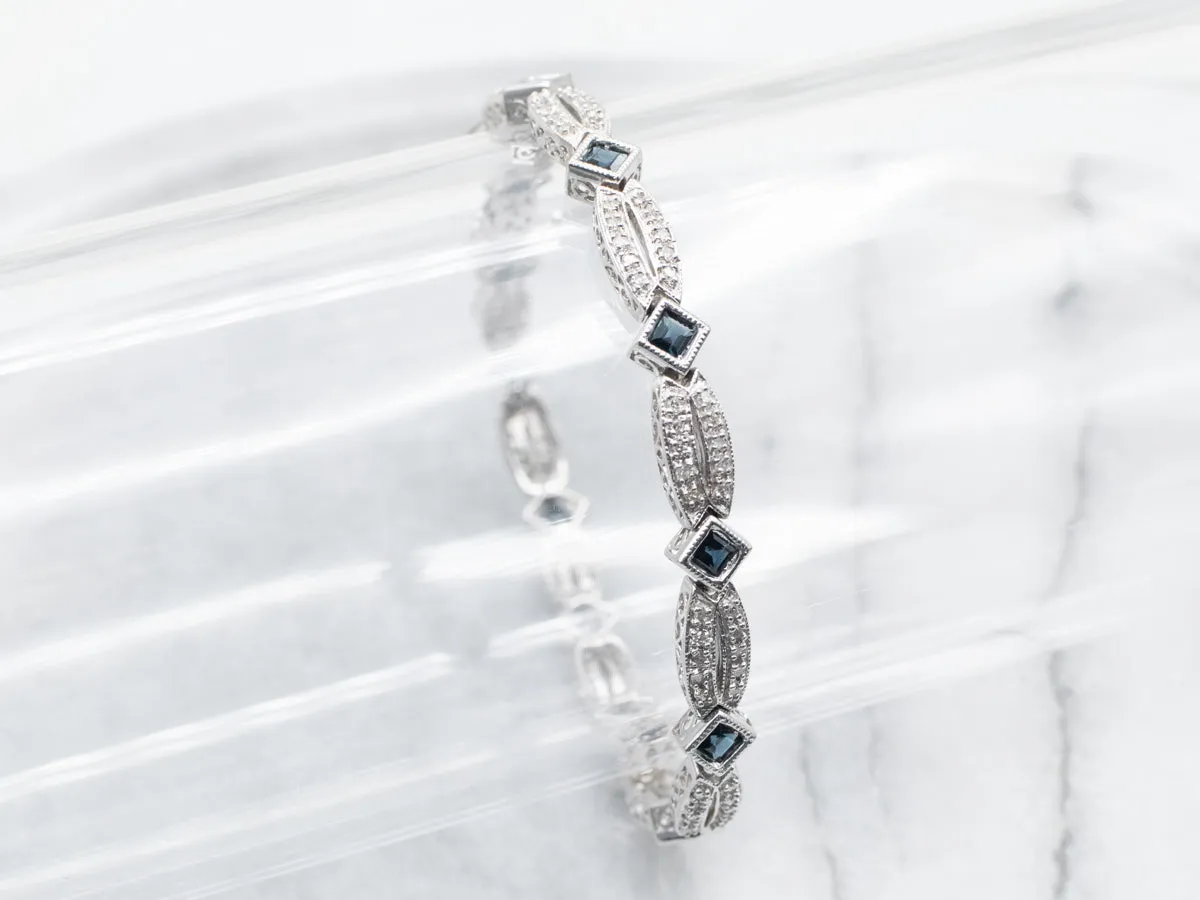 White Gold Square Cut Sapphire and Diamond Tennis Bracelet