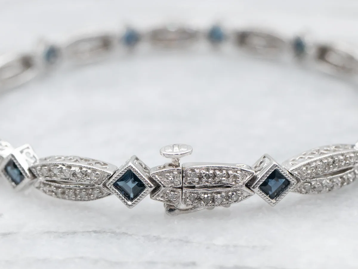 White Gold Square Cut Sapphire and Diamond Tennis Bracelet