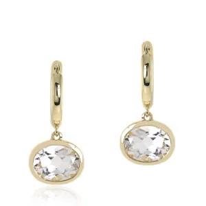 White Quartz Drop Hoop Earrings