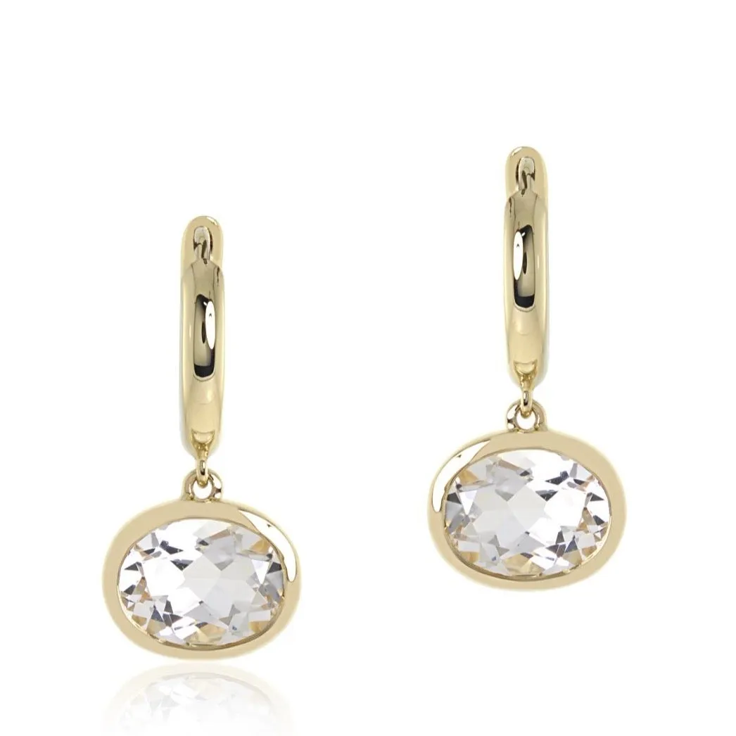 White Quartz Drop Hoop Earrings