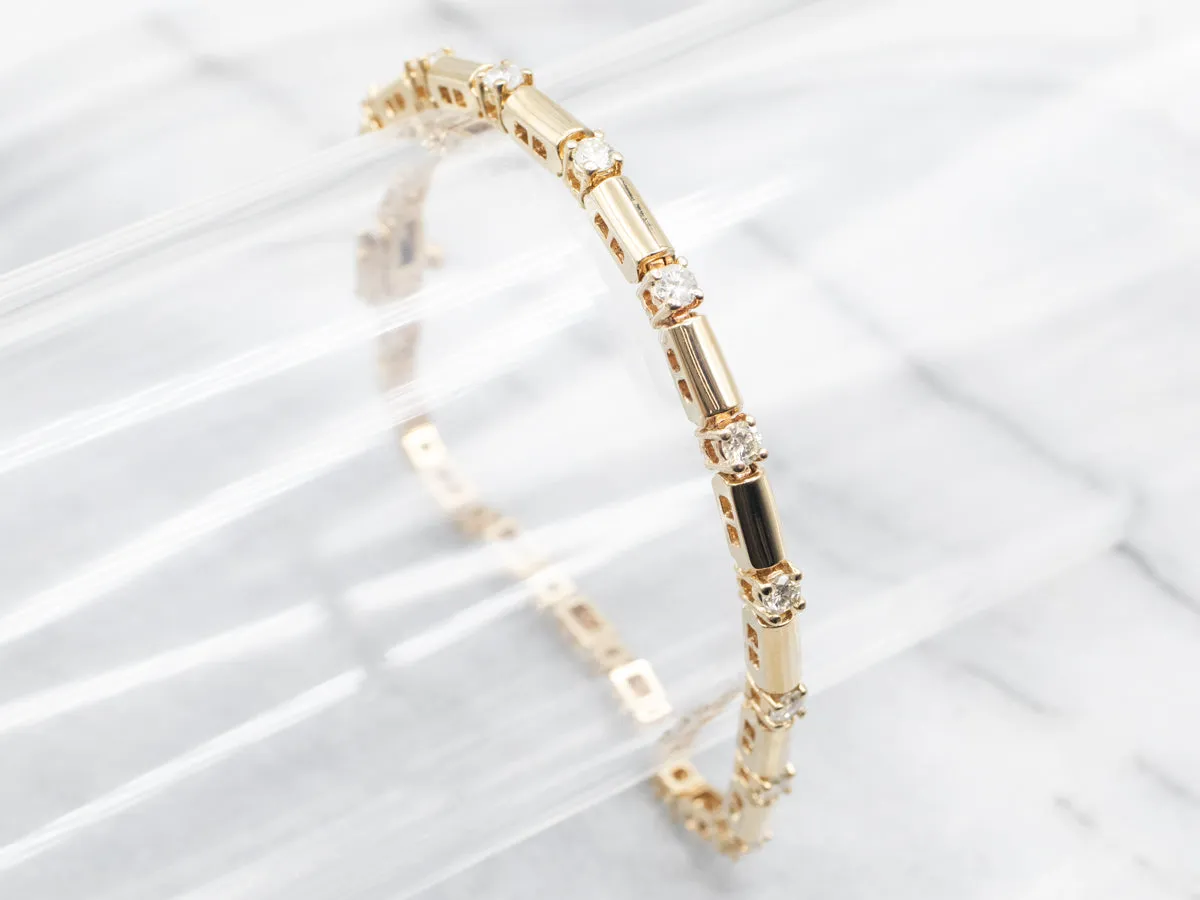 Yellow Gold Diamond Bar Link Bracelet