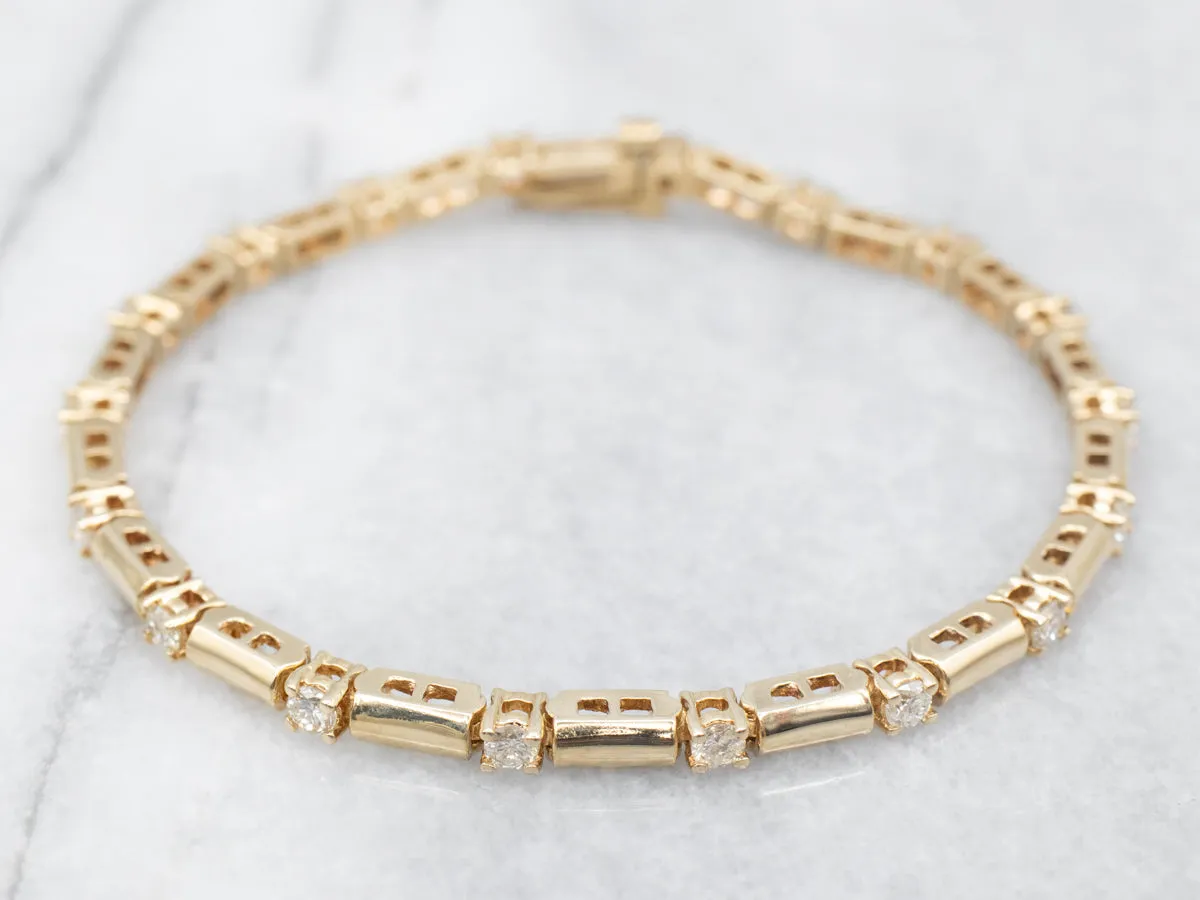 Yellow Gold Diamond Bar Link Bracelet
