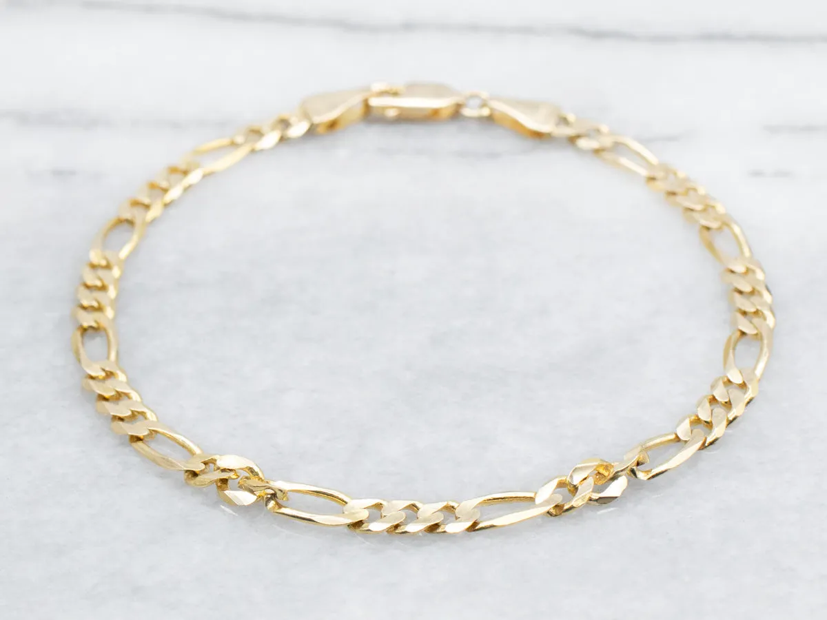 Yellow Gold Figaro Chain Bracelet with Lobster Clasp
