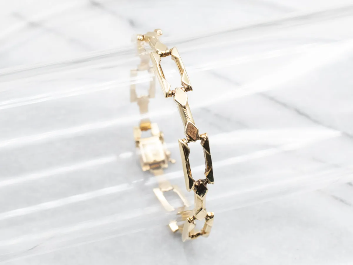 Yellow Gold Rectangle and Bar Link Bracelet